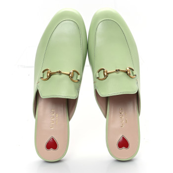 GUCCI Malaga Kid Womens Princetown Slippers 37 Pistachio Green