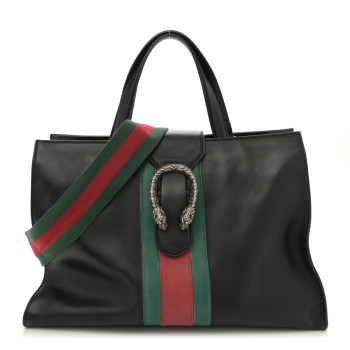 GUCCI Calfskin Web Stripe Large Dionysus Tote Bag Black