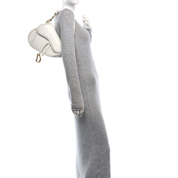 CHRISTIAN DIOR Calfskin Braided Saddle Bag White
