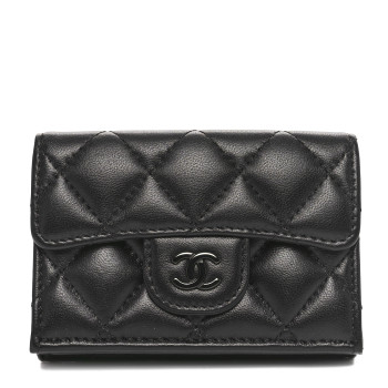 CHANEL Lambskin Quilted Flap Card Holder Wallet Black