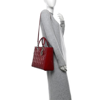 CHRISTIAN DIOR Patent Cannage Large Lady Dior Red