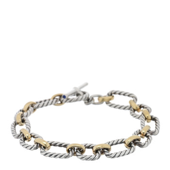 DAVID YURMAN Sterling Silver 18K Yellow Gold Blue Sapphire 9.5mm Cushion Link Bracelet