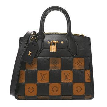 LOUIS VUITTON Calfskin Monogram Damier Tressage City Steamer PM Black