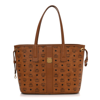 MCM Visetos Medium Liz Reversible Shopper Tote Cognac