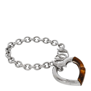 GUCCI Sterling Silver Bamboo Heart Horsebit Bracelet