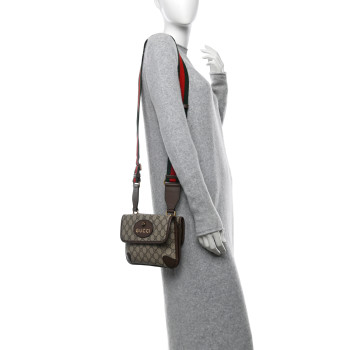 GUCCI GG Supreme Monogram Web Small Neo Vintage Double Flap Messenger Bag Beige New Acero