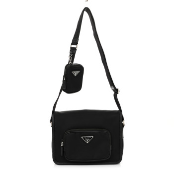 PRADA Re-Nylon Tessuto Saffiano Pocket Flap Messenger Bag Black