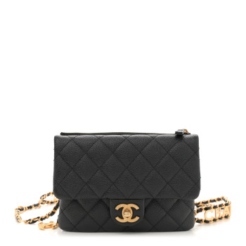 CHANEL Shiny Caviar Pick Me Up Flap Belt Bag Black