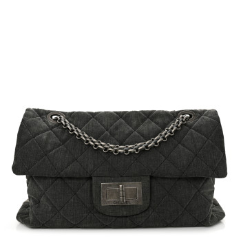 CHANEL Denim Quilted XXL Reissue Flap Grey