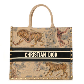 CHRISTIAN DIOR Suede Large Dioriviera Toile De Jouy Book Tote Beige Multicolor