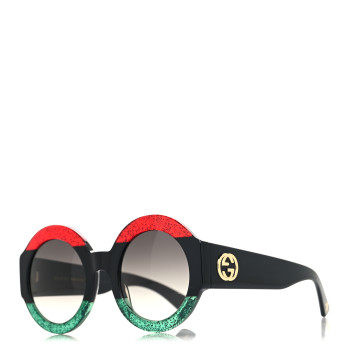 GUCCI Acetate Glitter Round Frame GG0084S Sunglasses Red Green