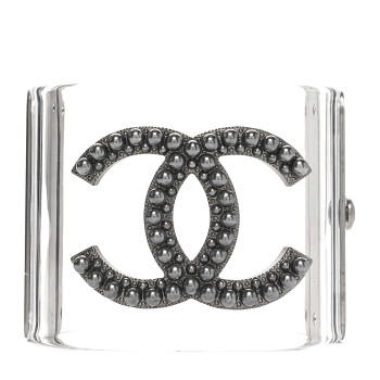 CHANEL Lucite Crystal CC Cuff Transparent Ruthenium
