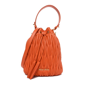 MIU MIU Nappa Matelasse Small Bucket Bag Papaya