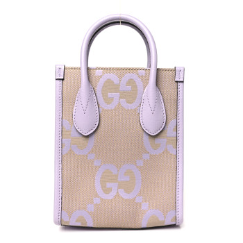 GUCCI Monogram Jumbo GG Textured Dollar Calfskin Mini Tote Bag Beige Lapis