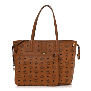 MCM Visetos Medium Liz Reversible Shopper Tote Cognac