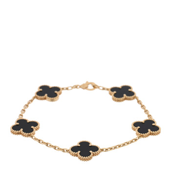 VAN CLEEF & ARPELS 18K Yellow Gold Black Onyx 5 Motifs Vintage Alhambra Bracelet