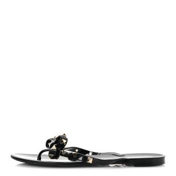VALENTINO GARAVANI PVC Jelly Rockstud Bow Thong Sandals 38 Black