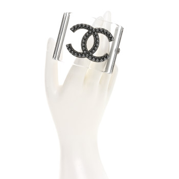 CHANEL Lucite Crystal CC Cuff Transparent Ruthenium