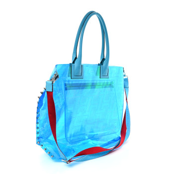 CHRISTIAN LOUBOUTIN TPU Calfskin Techno Perforated CL Cabalou Tote Flash Blue