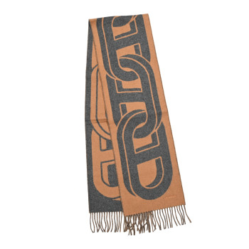 HERMES Cashmere Boucles et Camails Muffler Marine Caramel