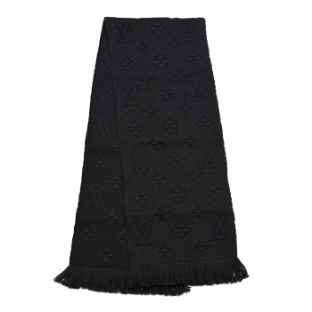 LOUIS VUITTON Wool Silk Logomania Scarf Charcoal Grey