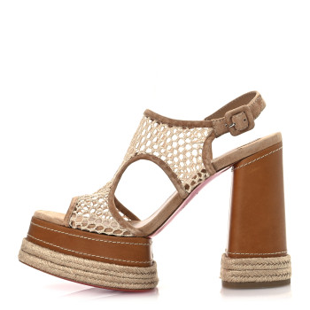 CHRISTIAN LOUBOUTIN Waxed Calfskin Mesh Almeja 130 Espadrilles Pumps 40 Lionne Terra