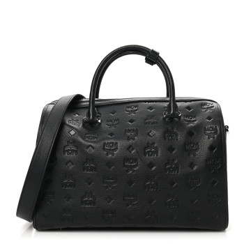 MCM Calfskin Ottomar Monogram Essential Boston Bag Black