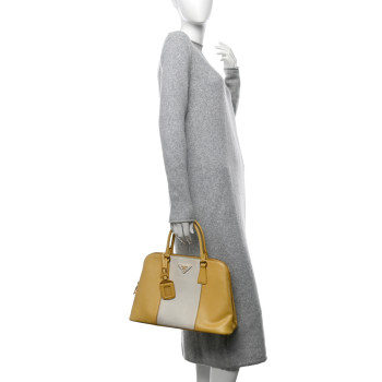 PRADA Saffiano Lux Bi-Color Promenade Tote Ginestra White
