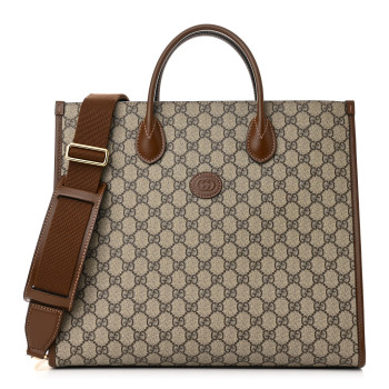 GUCCI GG Supreme Monogram Azalea Calfskin Medium Retro Interlocking G Tote Bag Beige Ebony Brown Sugar