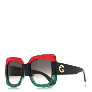 GUCCI Acetate Square Frame Sunglasses GG0083S Glitter Red Black Green