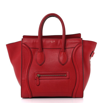 CELINE Drummed Calfskin Mini Luggage Coquelicot