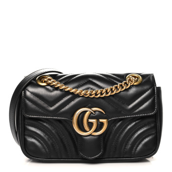 GUCCI Calfskin Matelasse Mini GG Marmont Shoulder Bag Black