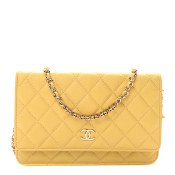 CHANEL Caviar Quilted Tiny CC Wallet On Chain WOC Yellow