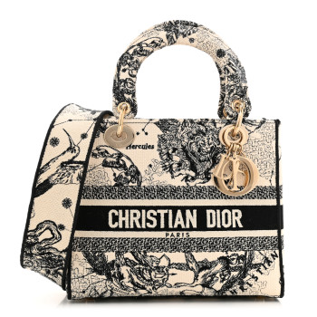 CHRISTIAN DIOR Canvas Embroidered Zodiac Toile De Jouy Medium Lady D-Lite Latte