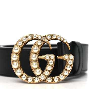 GUCCI Moon Calfskin Pearl Double G 40mm Belt 70 28 Black Cream