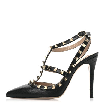 VALENTINO GARAVANI Calfskin Nappa Rockstud Ankle Strap 100mm Pumps 37 Black