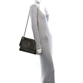 SAINT LAURENT Grained Lambskin Monogram Medium Niki Chain Satchel Light Musk