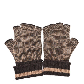 GUCCI Cashmere GG Fingerless Gloves L Beige Dark Brown