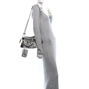 BALENCIAGA Agneau Arena Graffiti Neo Cagole Handbag XS White Black