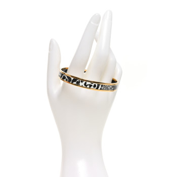 HERMES Enamel Printed Jaguar Quetzal Bracelet 65 Black White