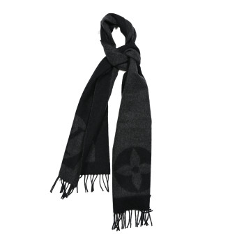 LOUIS VUITTON Lambswool Angora Cardiff Scarf Black Grey