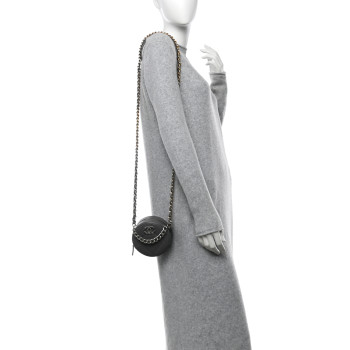 CHANEL Lambskin Quilted Chanel 19 Round Clutch With Chain Grey