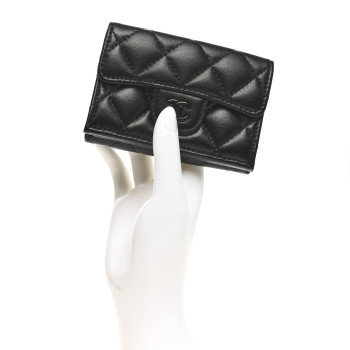 CHANEL Lambskin Quilted Flap Card Holder Wallet Black