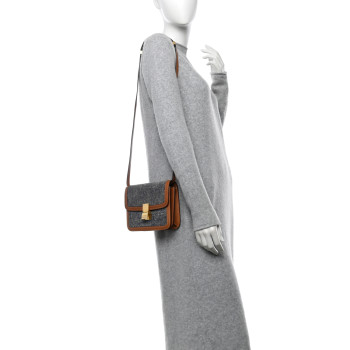 CELINE Textile Natural Calfskin Teen Classic Box Flap Bag Navy Tan