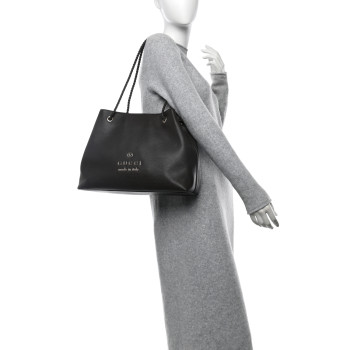 GUCCI Calfskin Medium Braided Handle Gifford Tote Dark Brown