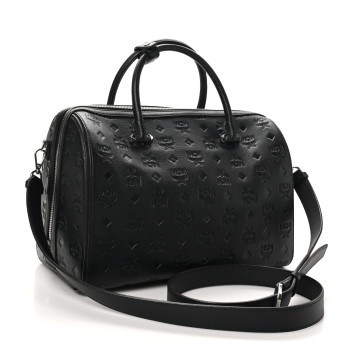 MCM Calfskin Ottomar Monogram Essential Boston Bag Black