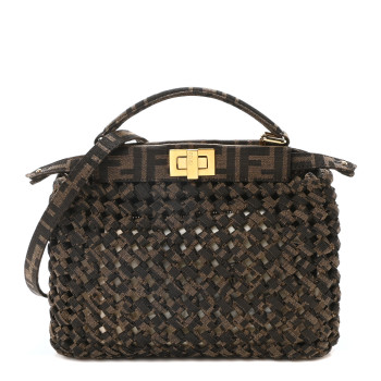FENDI Fabric Jacquard FF 1974 Woven Knotted Mini Peekaboo Iconic Satchel Tobacco Moro