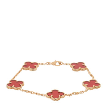 VAN CLEEF & ARPELS 18K Yellow Gold Carnelian 5 Motifs Vintage Alhambra Bracelet