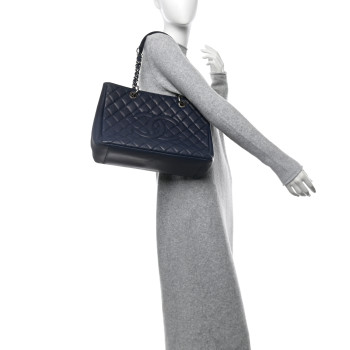 CHANEL Caviar Quilted Grand Shopping Tote GST Navy Blue