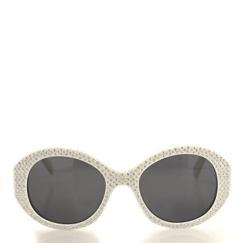 CELINE Acetate Crystal Studded Bold 3 Dots Round Sunglasses CL4240IS Ivory Smoke